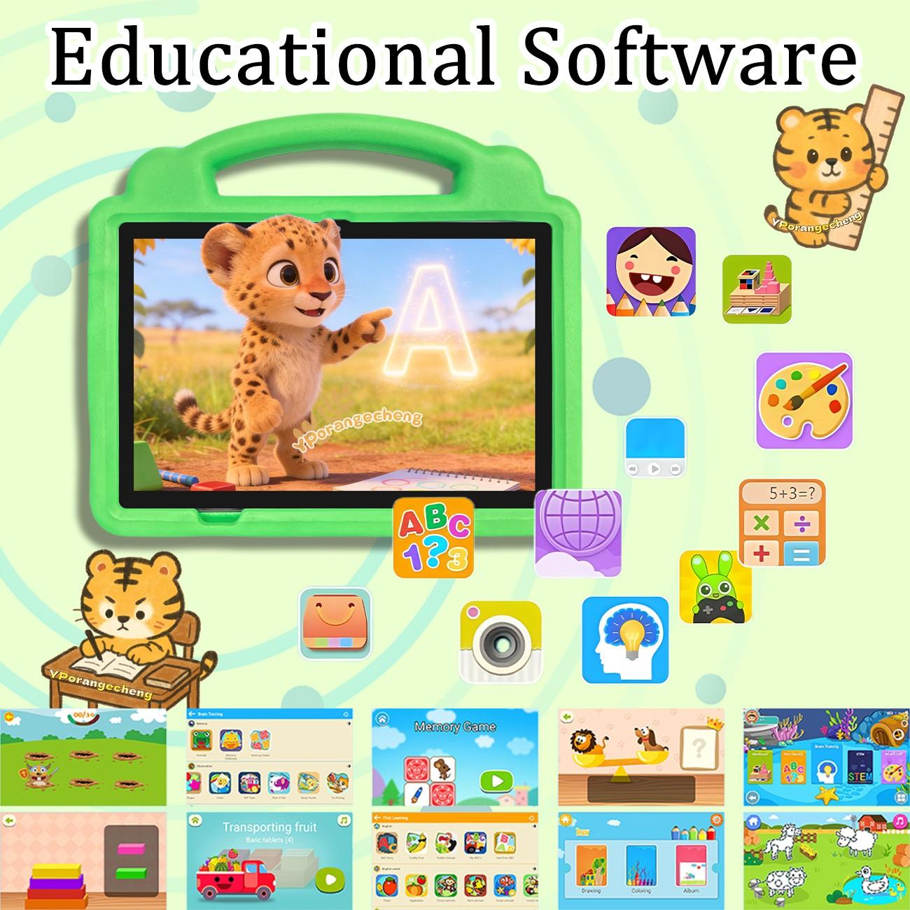 Summer New 10.1" Kids Student Tablet Set, 5G+WiFi, HD Screen, Dual Cameras & Shockproof Case, Multi-use for Office, Study, Education & Entertainment, Unisex Ideal Gift for Easter, Halloween, Christmas & Birthday, Blue/Pink/Orange/Green,No Adapter