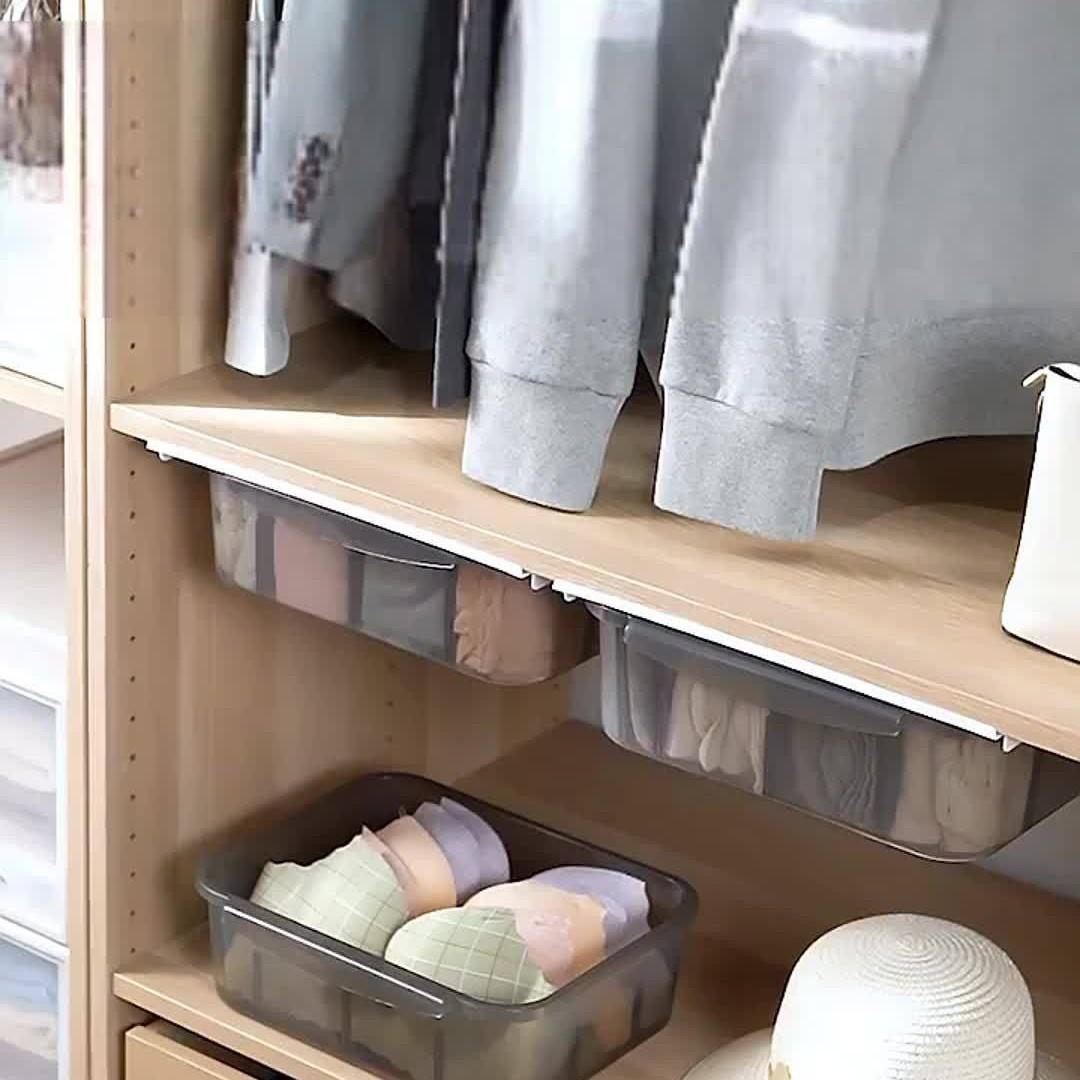 Under Desk Hidden Storage Drawer Organizer, Sliding Dividers and Adjustable Shelves, Multi-Functional Slide-Out Storage Box for Home Office Organization