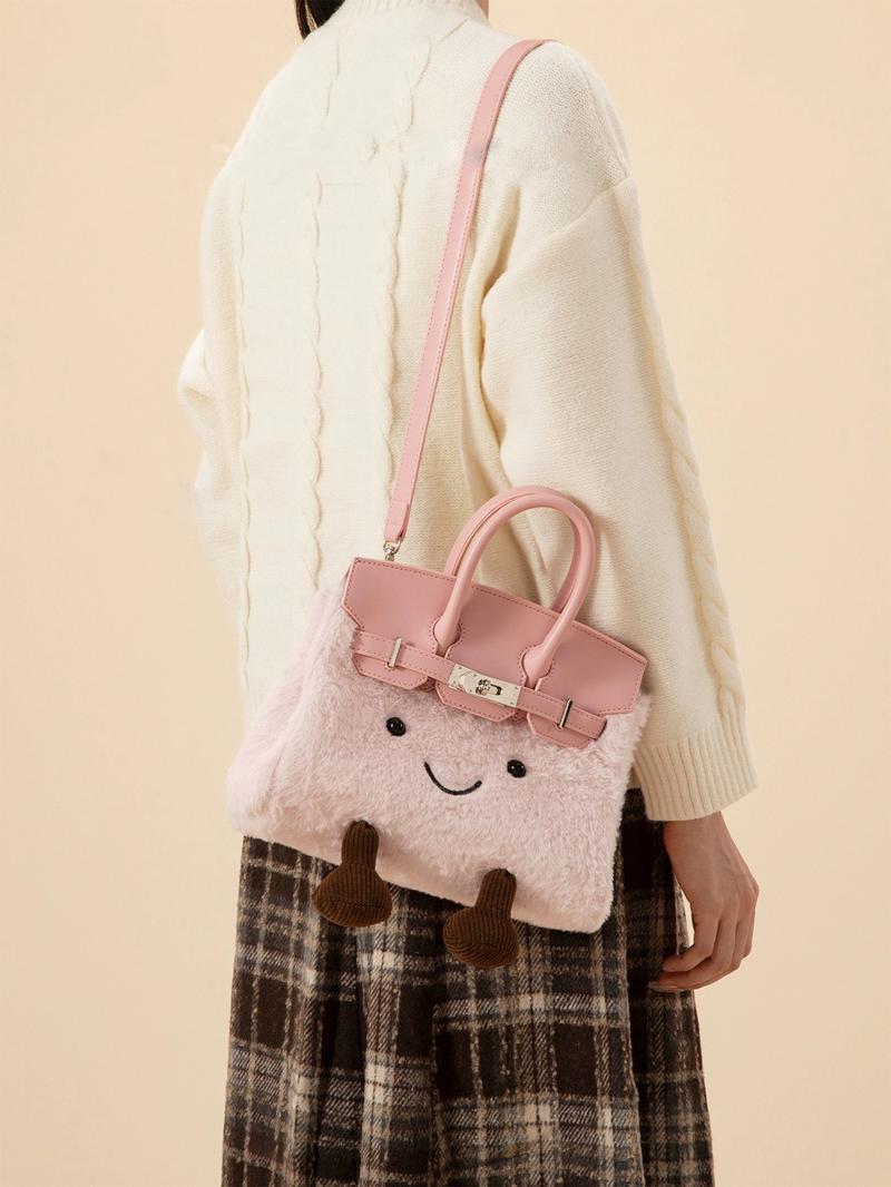 Cute Plush Crossbody Bag for Women, Cartoon Fashion Handbag, Stylish and Cozy Accessory, PU Tote Satchel