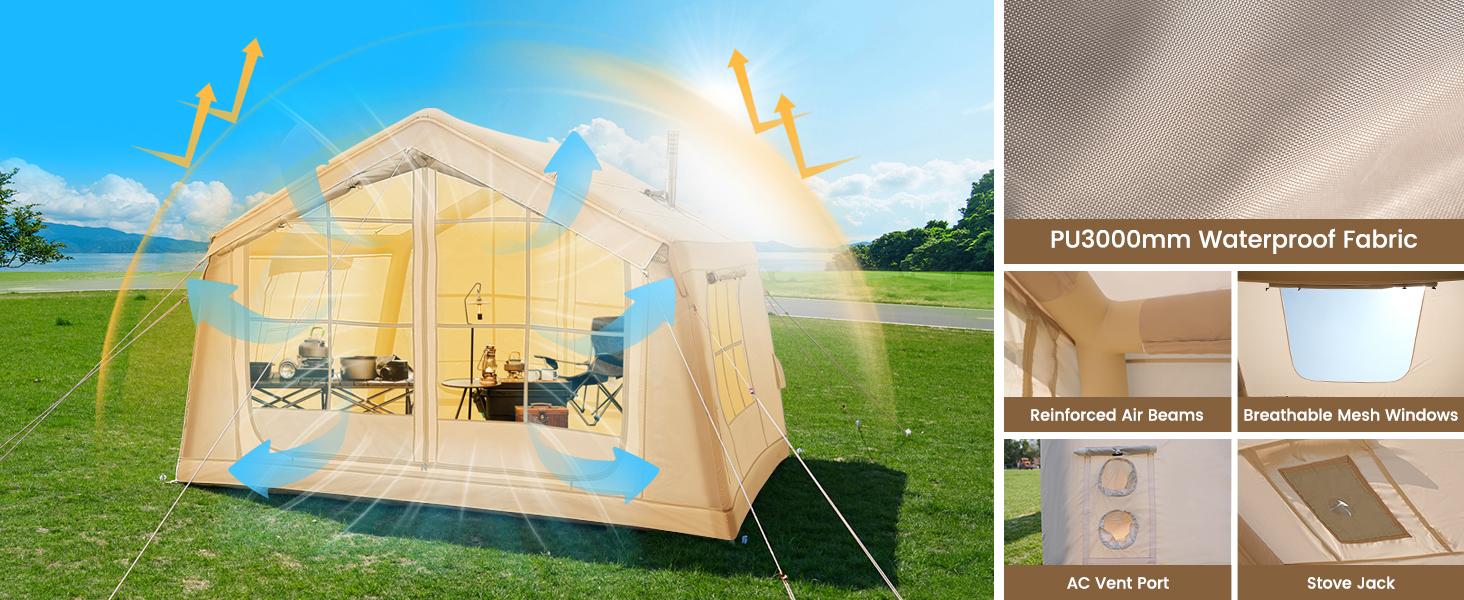 Lilypelle 2/6/8 Person Inflatable Camping Tent, Easy Setup Blow Up Air Tent with Hand Pump, Waterproof 4-Season Glamping Tent with Large Mesh Windows for Couples, Group & Family Lilypelle 2/6/8 Person Inflatable Camping Tent, Easy Setup Blow Up Air Tent with Hand Pump, Waterproof 4-Season Glamping Tent with Large Mesh Windows for Couples, Group & Family