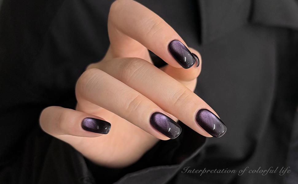 GAOY Violet Flame Purple Cat Eye Gel Polish Set, 6 Cosmic Violet Shades with Magnetic Glitter Effec, Galactic Glitter Gel for Mystic Nail Art