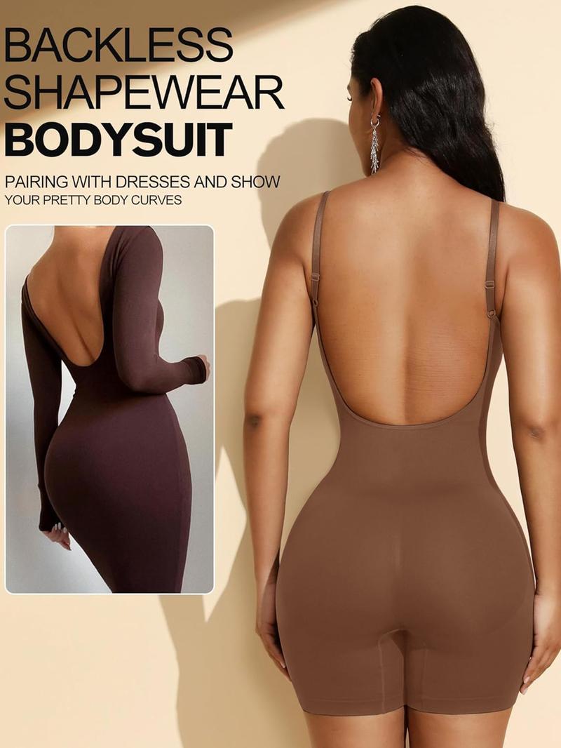 Women's Solid Backless Adjustable Strap Shapewear Bodysuit, Tummy Control Butt Lifting Seamless Shaper, Women's Shapewear for All Seasons