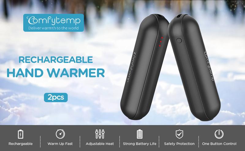 Comfytemp 2 Packs 4500mAh Hand Warmers Rechargeable Reusable USB Handwarmer Portable Pocket Warmers for Women Men Winter Gifts Black Excellent Ergonomic Design