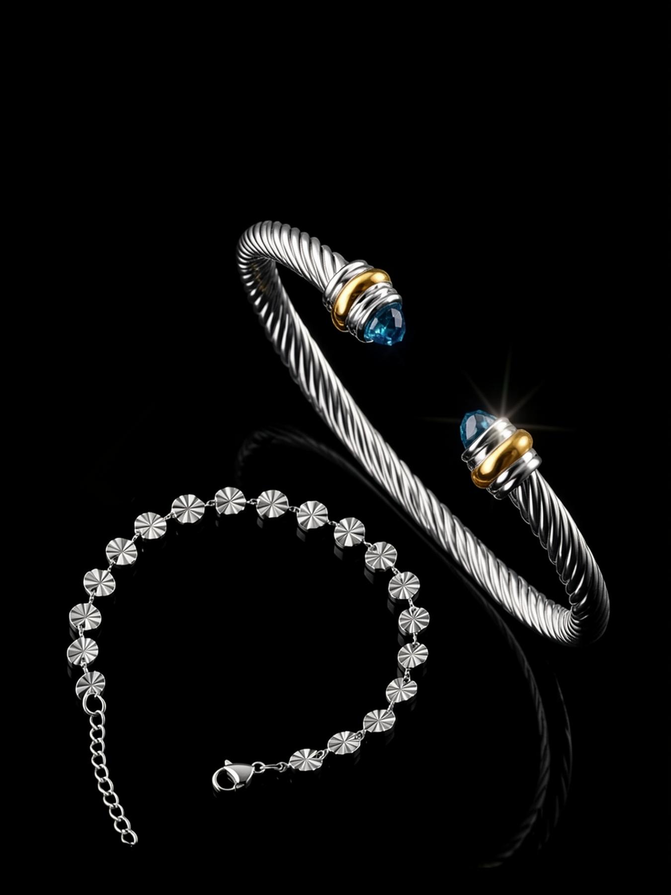 18k Embroidered Bracelet, Diamond-encrusted Twisted Bracelet, Adjustable Bracelet, Versatile Punk, Fashionable, Simple, Luxury Accessory # Jewelry / Stainless Steel / Colorfast / Hypoallergenic / Couple / Festival / Party / Ideal Gift