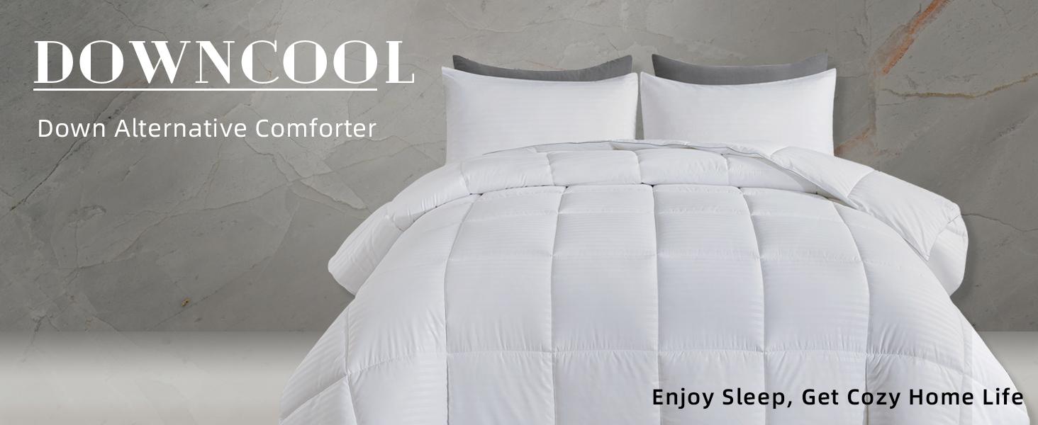 DOWNCOOL All Seasons 3pcs Light Weight Comforter set with Multi-colors, Quilted Duvet Set with corner tab, Hotel Bedding Comforter Set Machine Washable