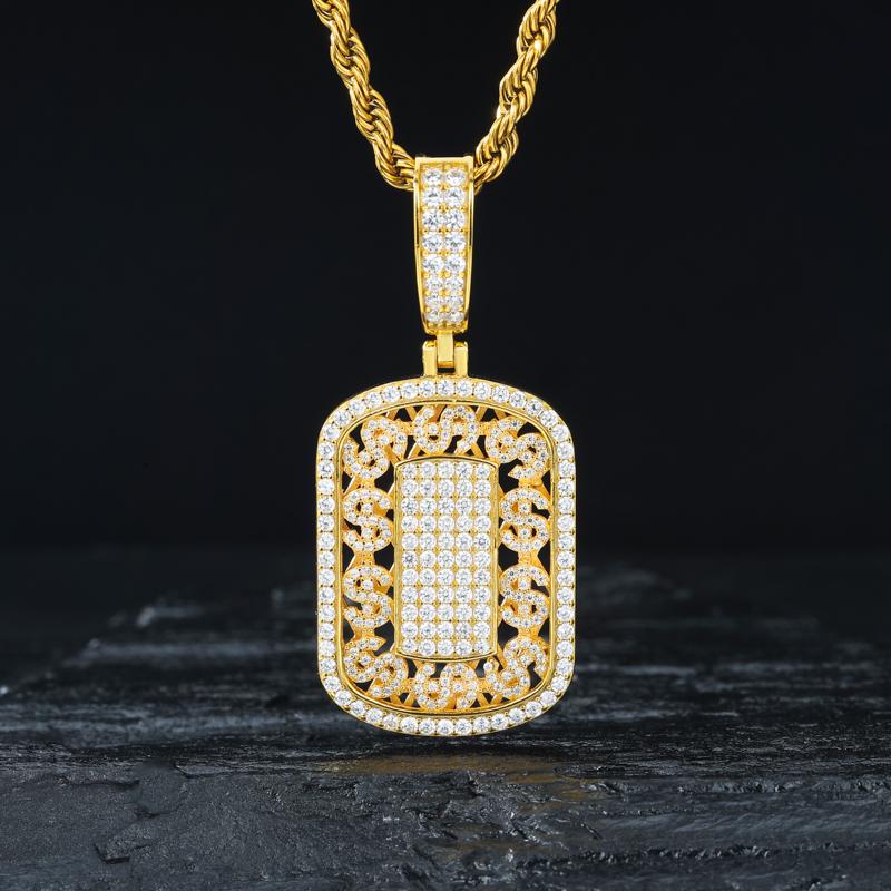 【#P677】 US Dollar Symbol Tag Pendant UCCIYO S925 Sterling Silver Synthetic Moissanite Pendant Necklace for Women Men Hip Hop Jewelry Gift