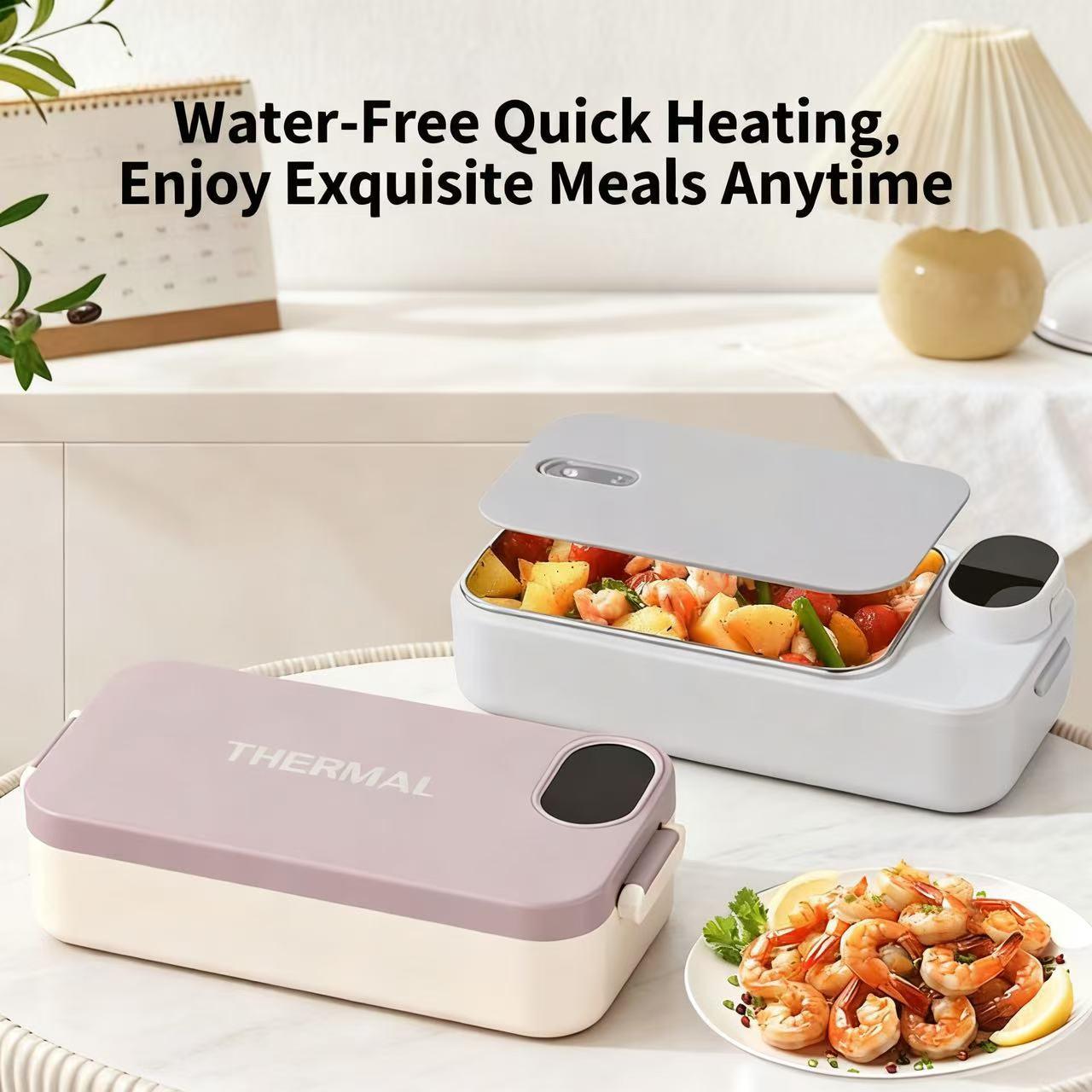 Portable Electric Heating Lunch Box with Smart Display & Constant Temp - 304 Stainless Steel, Rechargeable for Car, Office, Students & Truck Drivers