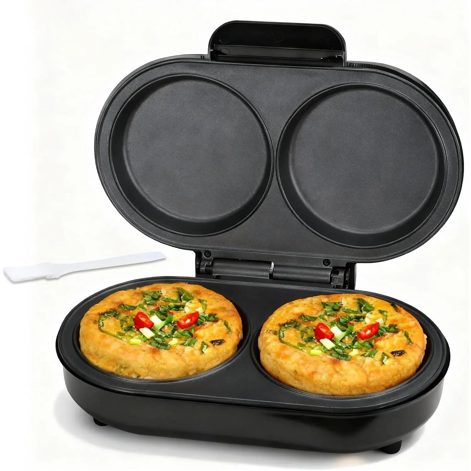 Electric Omelette Maker Nonstick Dual Pan with 2 x 4.75” Round Grooves, Egg Bite Maker, Double Egg Pan, Mini Pancake Maker, Breakfast Sandwich Maker, BlackGift