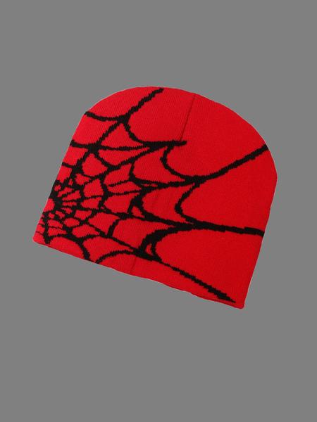 Unisex Spider Web Y2K Knit Beanie, Casual Fitted Hat for Fall & Winter, Trendy Jacquard Outdoor Cycling Cap, No Brim Design