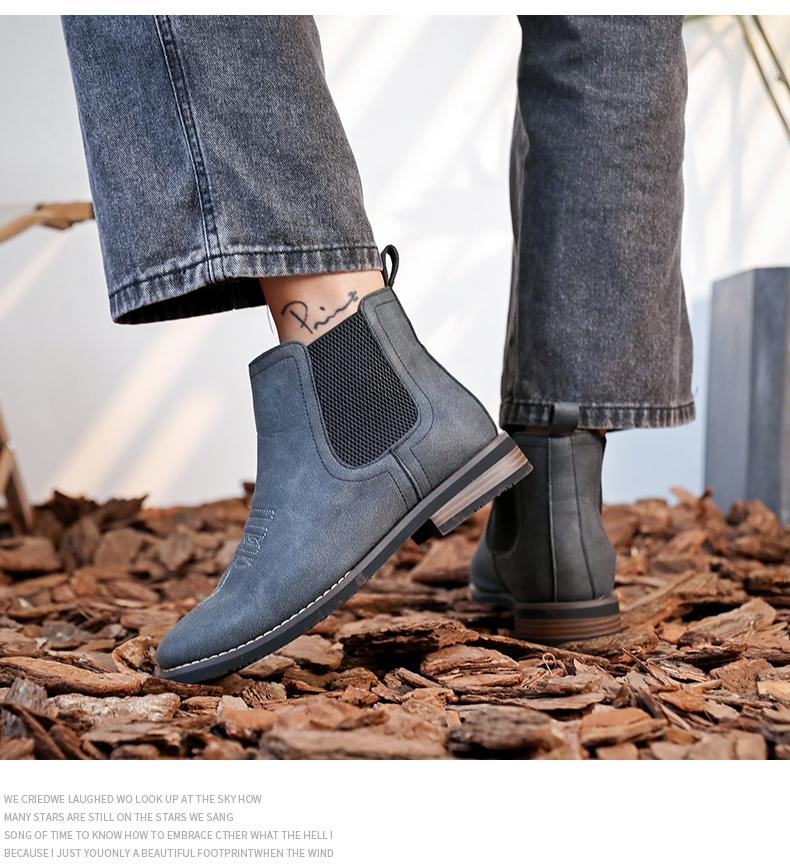 Men's Western cowboy boots, square-toe Chelsea boots, casual and retro, stylish and classic, comfortable and versatile. The simple design is suitable for office wear, outdoor activities, and everyday use.
