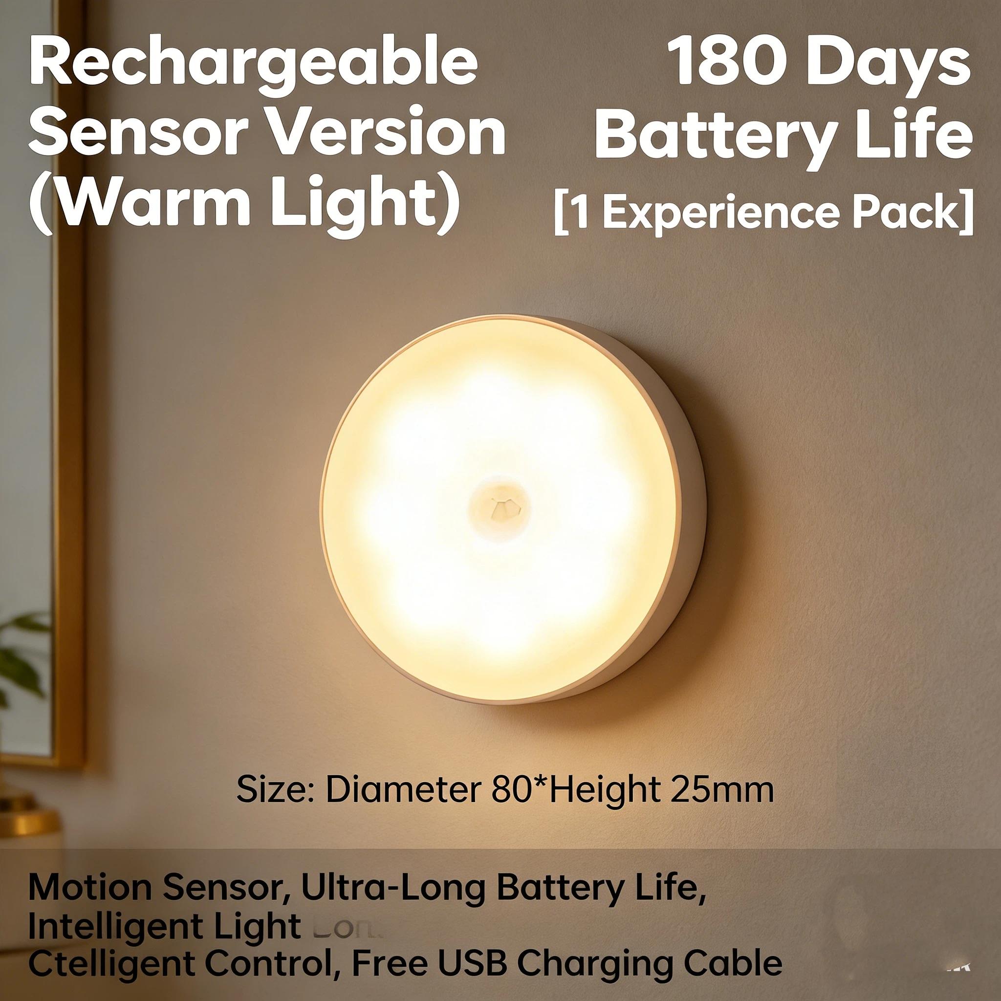 LED Motion Sensor Night Light Magnetic Charging Sound Control Lamp, Wireless Hallway Wall Bedside Staircase Induction Light