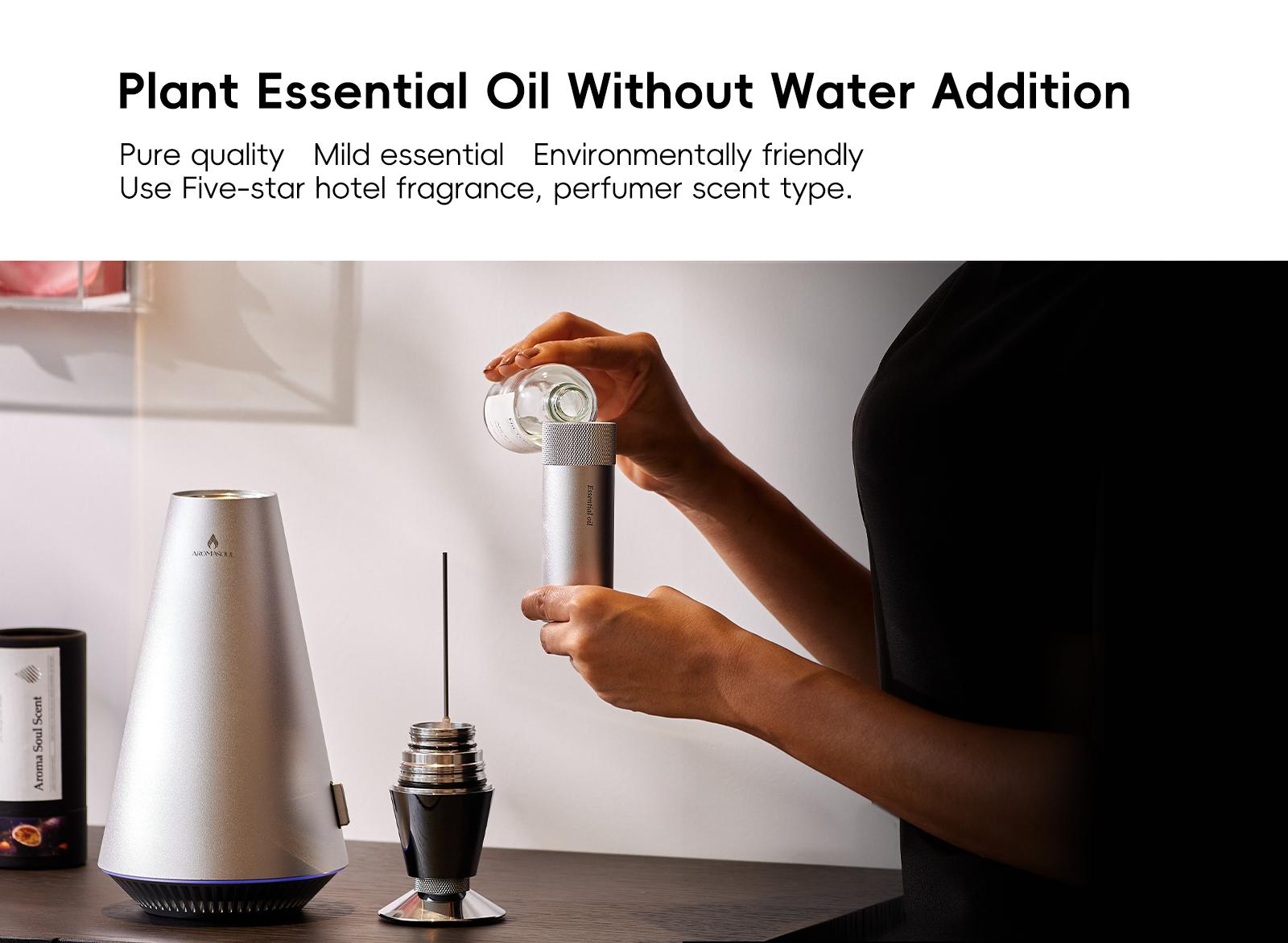 AROMASOUL Waterless Scent Diffuser Starter Kit - 1500 Sq Ft Coverage, Alloy Atomization System,Mood Light,Smart Rechargeable Hotel Scent Diffuser, Including 120ml Essential Oil, for Home,Large Room,Spa,Silver
