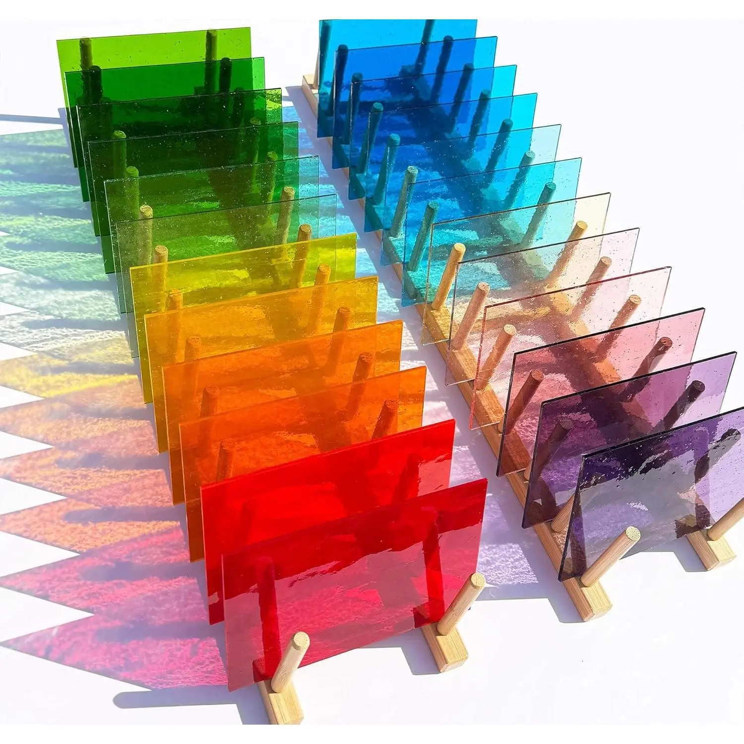 24 Sheets Transparent Stained Glass Variety Pack – Vibrant Rainbow Mix 6 x 4 Inch Smooth Art Glass for Suncatchers, Mosaics & DIY Crafts