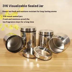 316 Stainless Steel Sealed Jar with Glass Lid, Moisture-Proof and Insect-Resistant, Food Storage Container for Tea, Coffee, Grains, Multiple Sizes Available