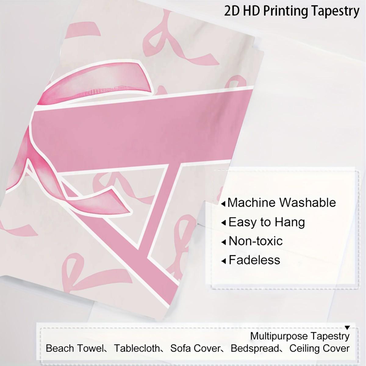 Pink Bow Heart Wall Tapestry, Custom Initial Sweet Print, Soft Decorative, Ideal for Girls Bedroom Living Room Wall Decor