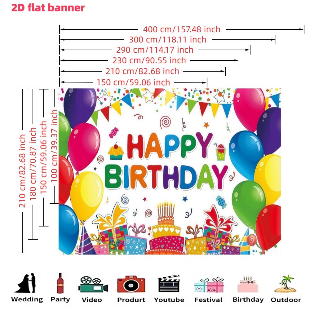 Colorful Happy Birthday background banner, birthday party decoration banner, made of polyester material, suitable for living rooms, bedrooms, offices, birthdays, anniversaries, home decoration, outdoor and indoor parties, photography background cloth