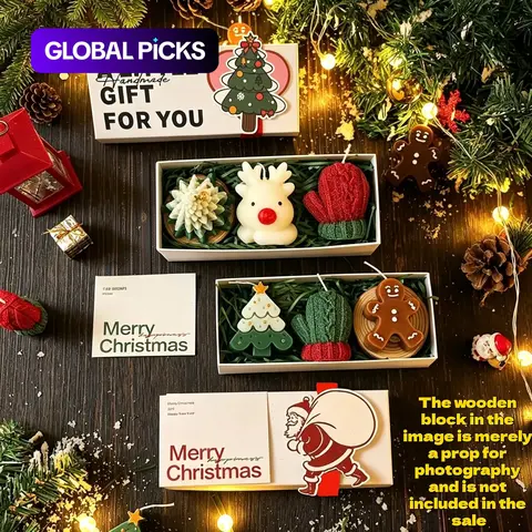 Christmas Themed Gift Box Set Scented Candles, Christmas Aromatherapy Decorations, Knitted Gloves, Gingerbread Man; Holiday Gift, New Year Present, Ideal For Gifting #GLOBAL PICKS