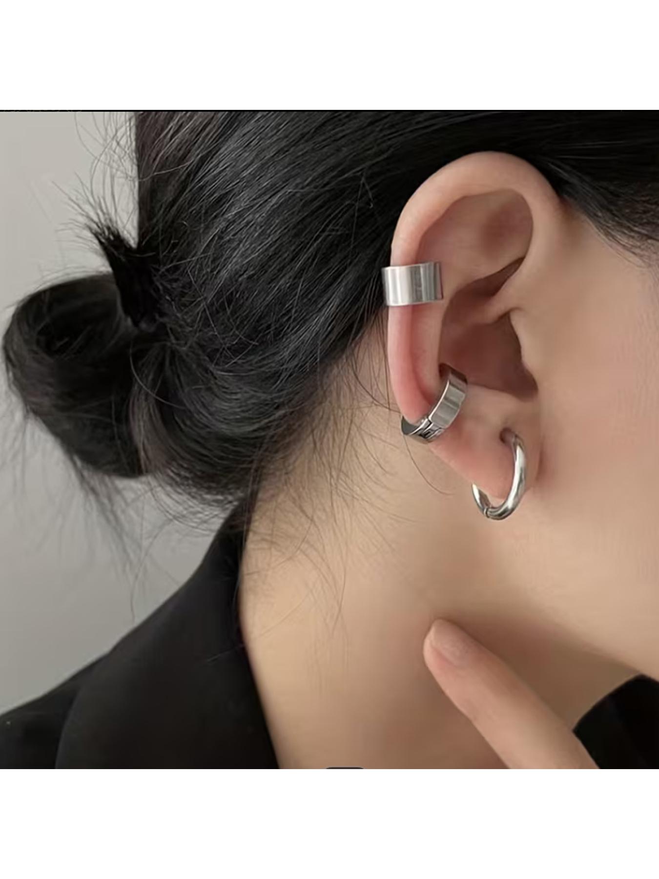 4 Pcs Stainless Steel Clip Earrings Set, No Piercing Required, Unisex Street Style, Random Print, All Seasons, Free Combining