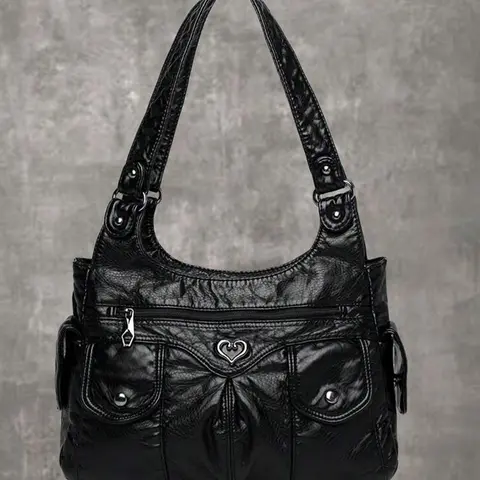 【Black Friday】Women's Fashionable Heart-Decorated Tote Bag, Large-Capacity Casual Shoulder Shopping Handbag, Versatile Aesthetic Purse for Daily Use