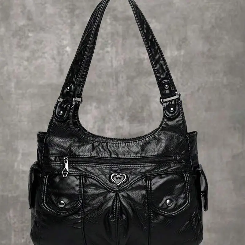 【Black Friday】Women's Fashionable Heart-Decorated Tote Bag, Large-Capacity Casual Shoulder Shopping Handbag, Versatile Aesthetic Purse for Daily Use