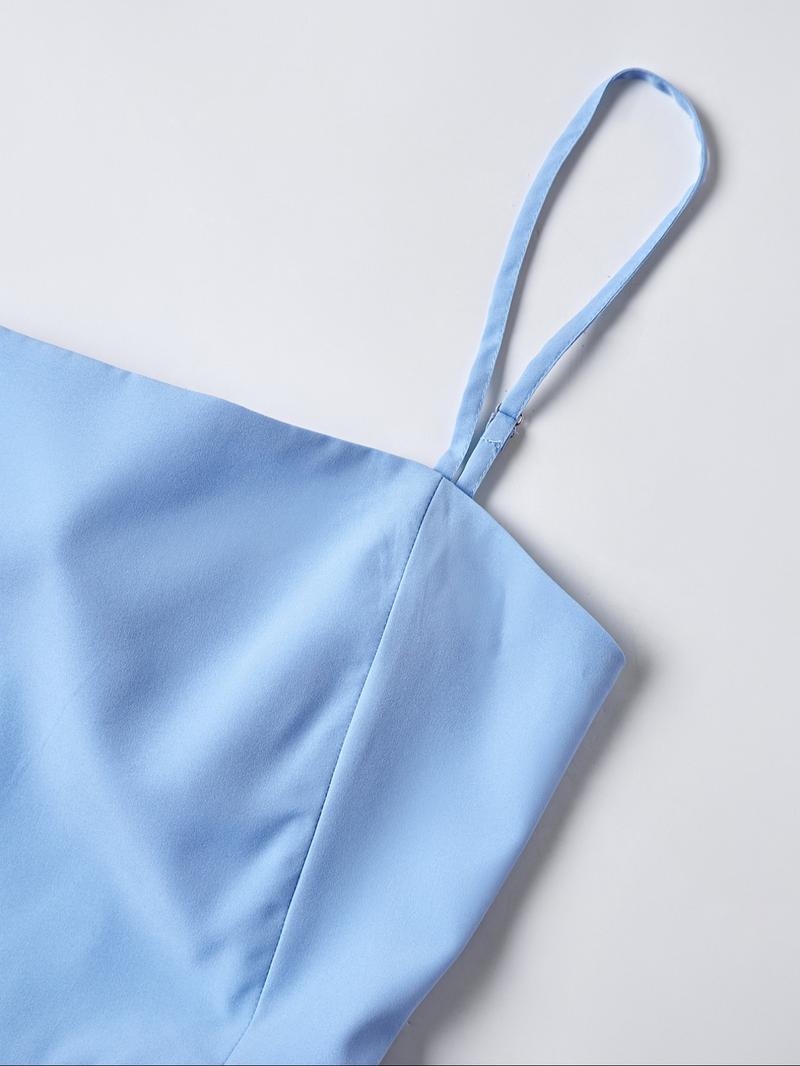 Women's Plain Ruffle Trim  Cami Dress, Casual Sleeveless Short Dress for Beach Holiday Vacation, Ladies Clothes for All Seasons