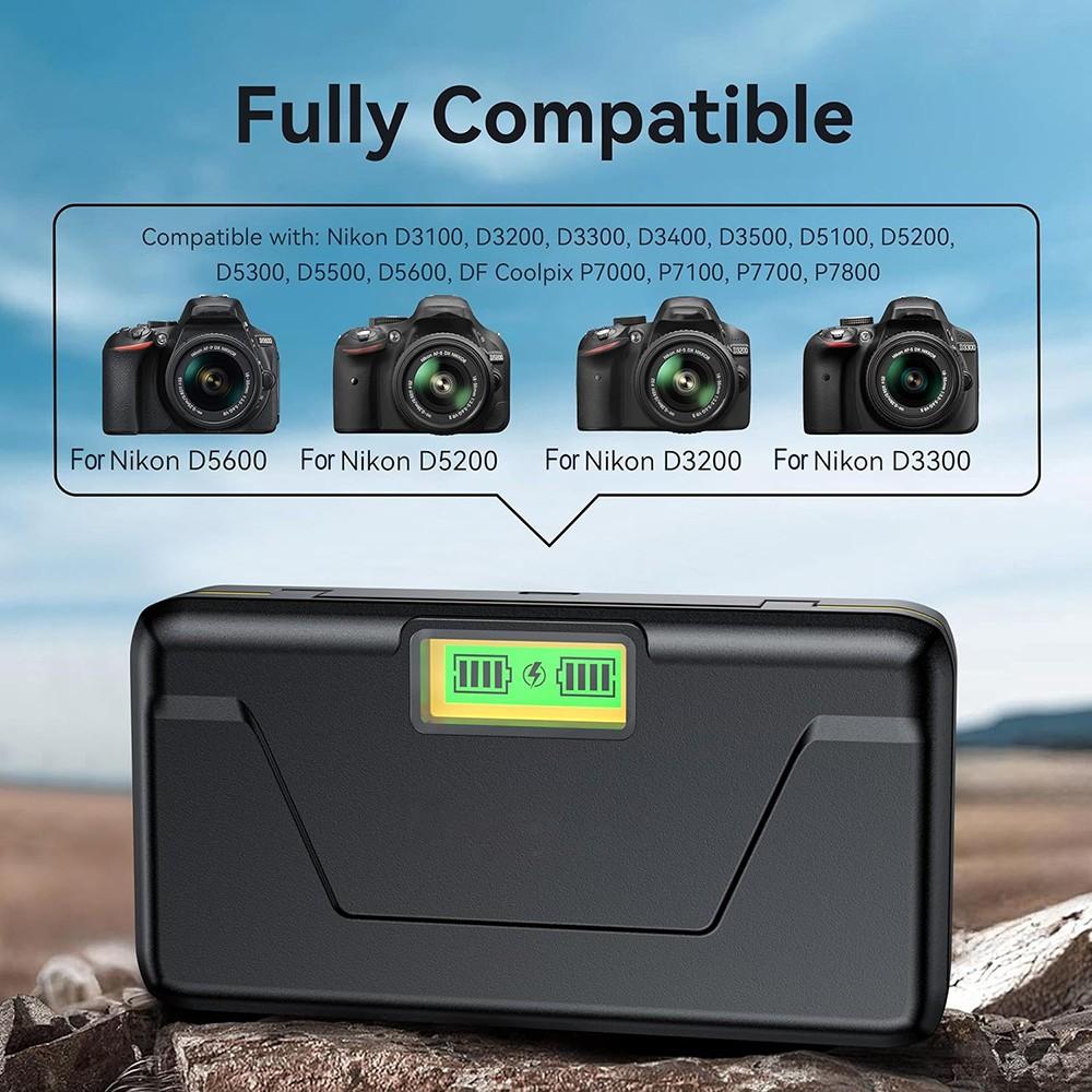 1Pcs EN-EL14 camera battery charger, supports PD20W fast charging - dual slot simultaneous charging, LCD display charging status, suitable for Nikon EN-EL14 batteries and compatible with: Nikon cameras D3100, D3200, D3300, D3400, D3500, D5100, D5200 (char