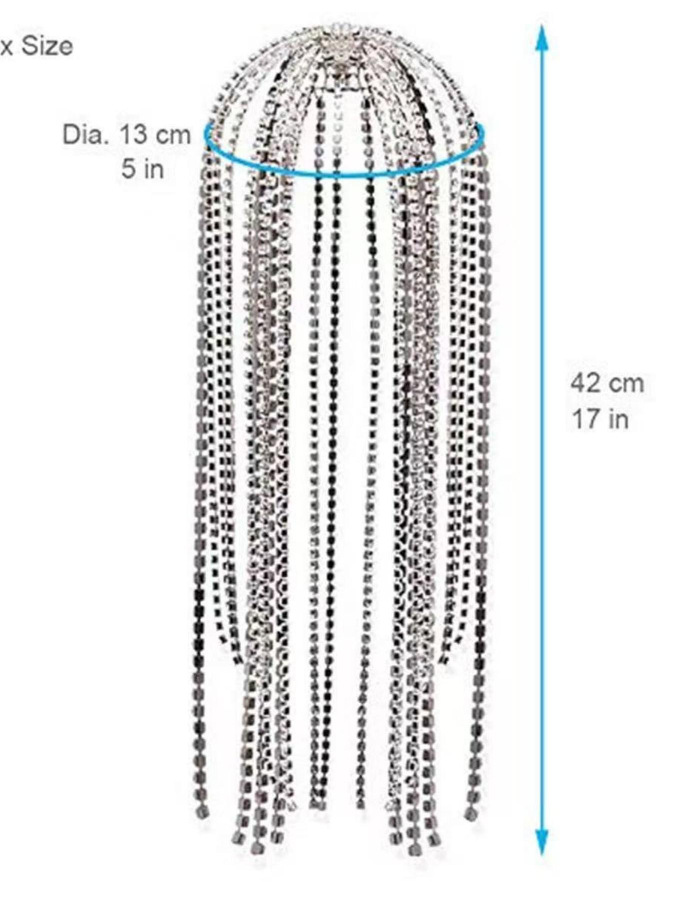 Elegant Silver Color Tennis Chain Headband with Rhinestones and Long Tassels, Crystal Hair Band for Wedding Bride Party Ball Gown