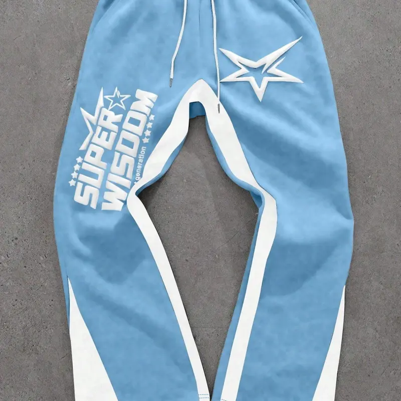 【Black Friday】Men's Colorblock Letter & Star Print Sweatpants, Casual Comfy Graphic Pants for Daily Wear, Men's Trousers for All Seasons, Athleisure Style Bottoms, Soft Breathable Fabric