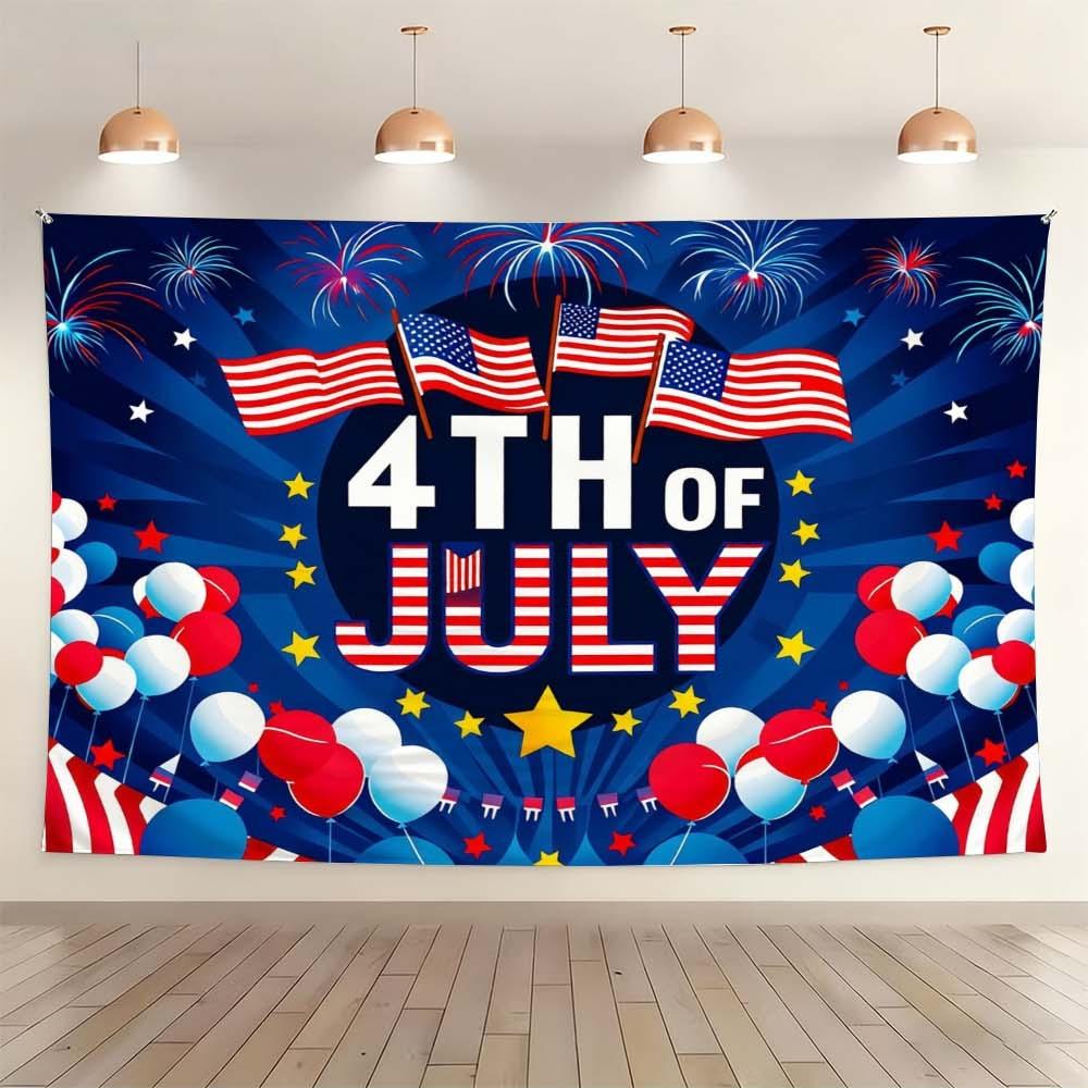 1PC Independence Day themed tapestry for enhancing home atmosphere perfect for bedrooms and living rooms ideal for gatherings and celebrations wall decoration featuring vibrant stars stripes flags and fireworks background fabric adding festive vibes to an