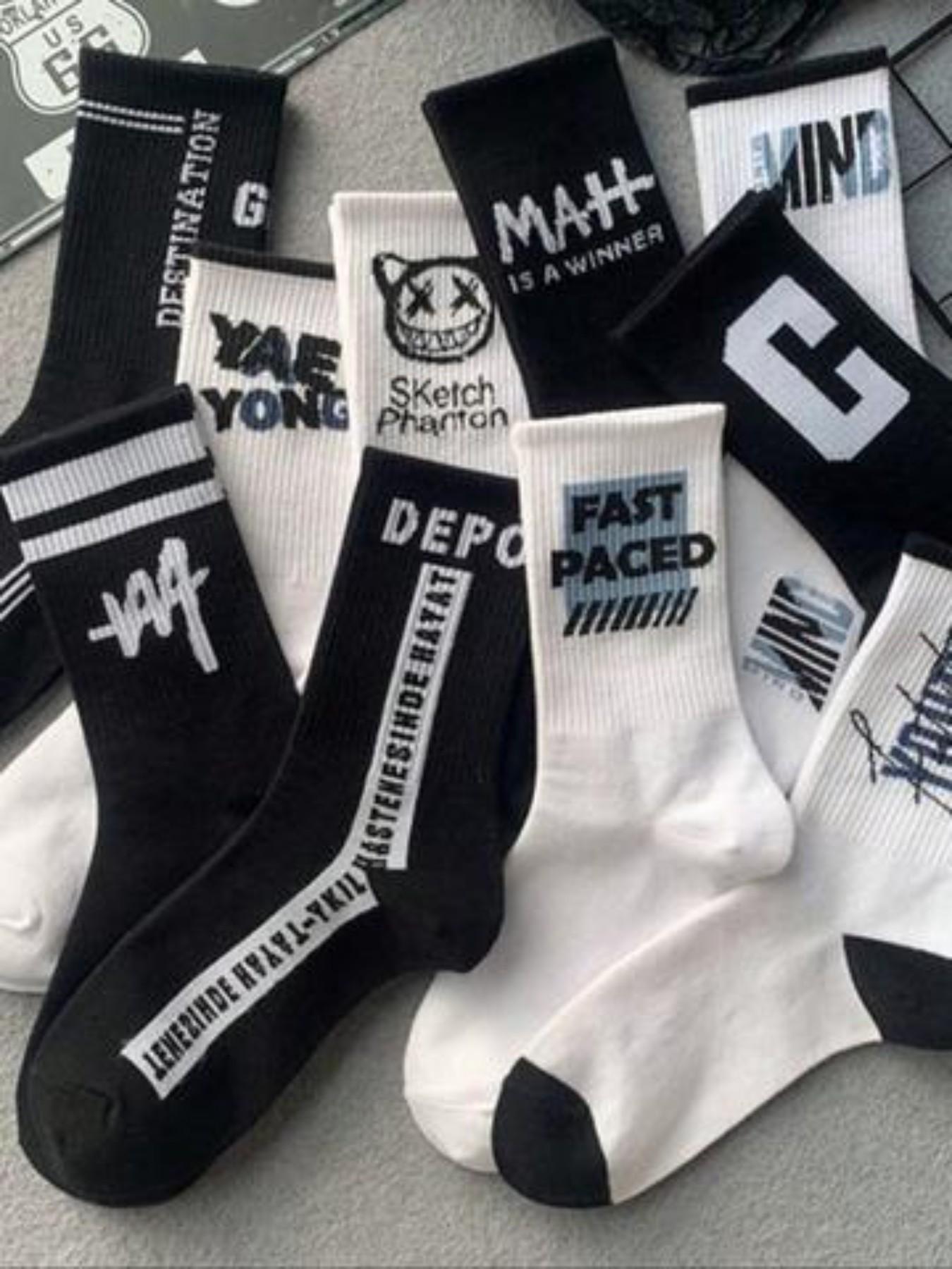 Men's Graffiti Crew Socks, High-Profile Design, Spring & Fall Wear, & Streetwear Style, Comfortable & Breathable, All Seasons