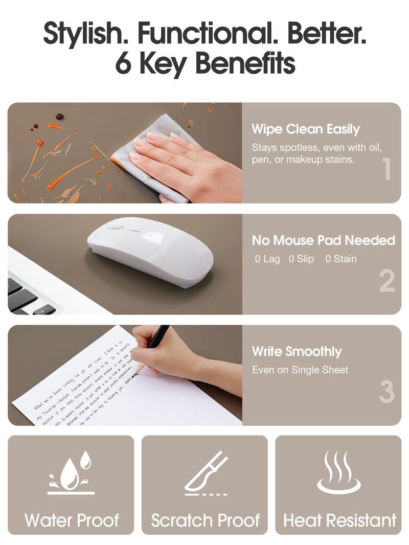 Extra Large Desk Pad 31.5"x15.7", Dual-Color Reversible Silicone & PU Leather Desk Mat, Waterproof Stain-Resistant Writing Surface, Durable Mouse Pad for Office, Home, Study, Gaming