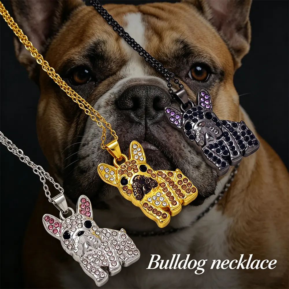 Women's Exquisite Big Ear Black French Bulldog Zinc Alloy Pendant Necklace - Animal Jewelry with Metal Coating, Long Length, Unisex Daily Accessory for Dog Lovers, Holiday Christmas Gift, Anniversary