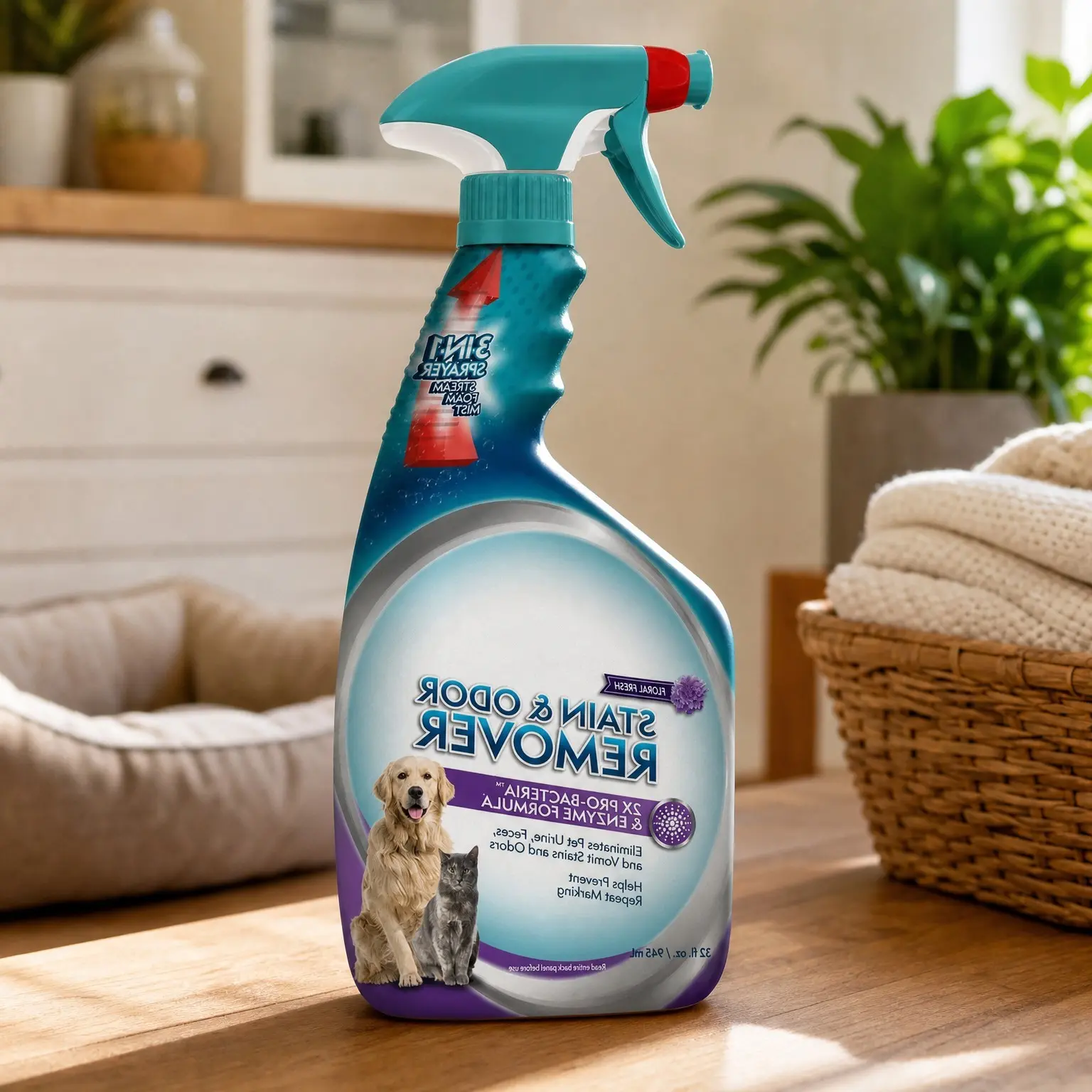 Pet Stain & Odor Remover, Enzyme Cleaner, 32oz | Dog Urine Carpet Cleaner, Pet Odor Eliminator, Floral Fresh ScentGift
