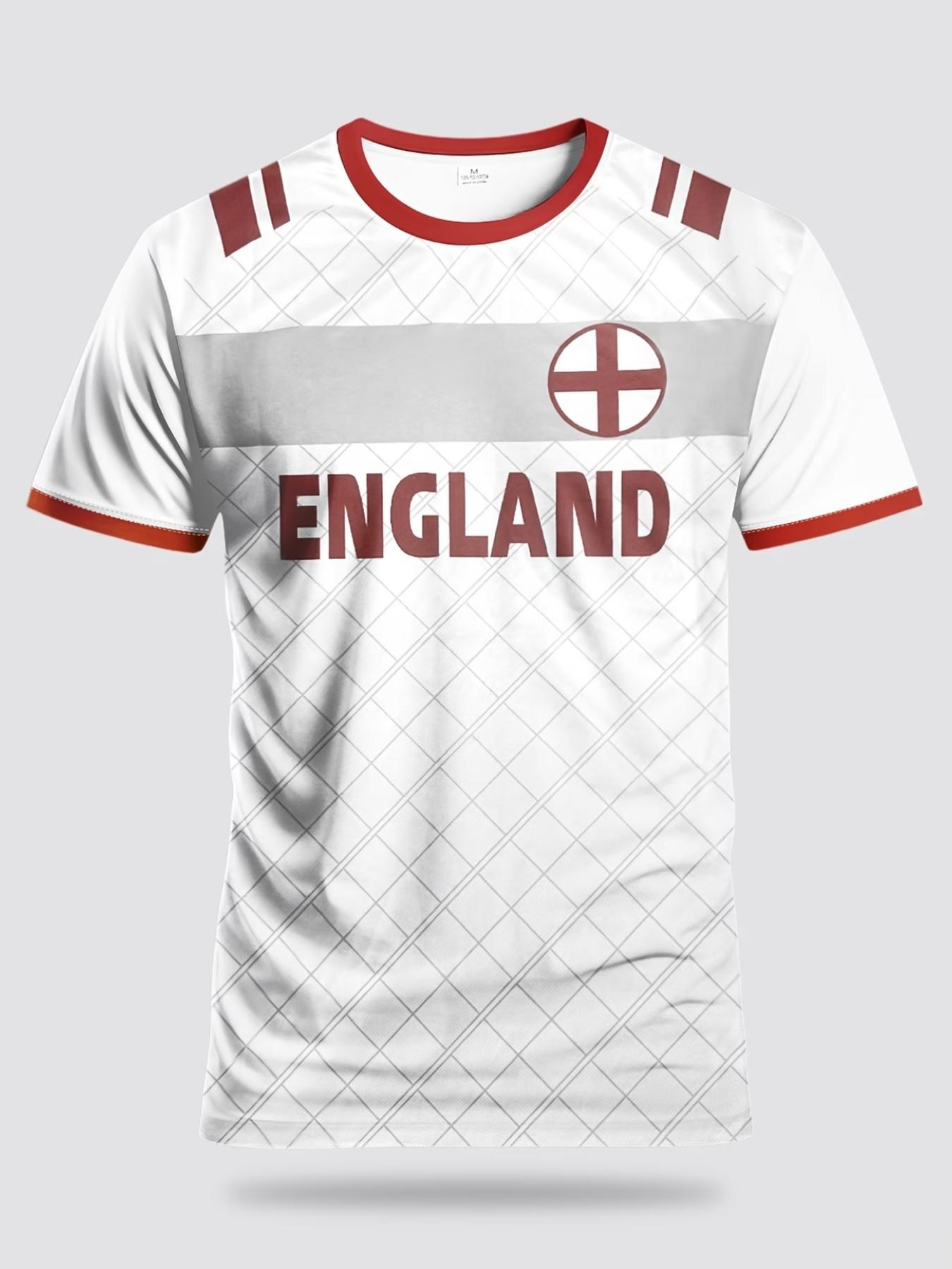 Men's England Flag Football T-Shirt, Breathable Moisture-Wicking Short Sleeve, All over Print, Sporty Fitted Style, Summer Outdoor Wear