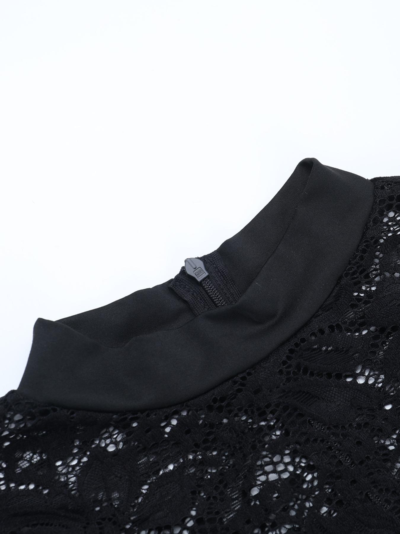 Women's Plain Lace Long Sleeve Fitted Dress Set, Sexy Chic Style Fall Fashion, Perfect for Casual Wear, Comfortable and Stylish