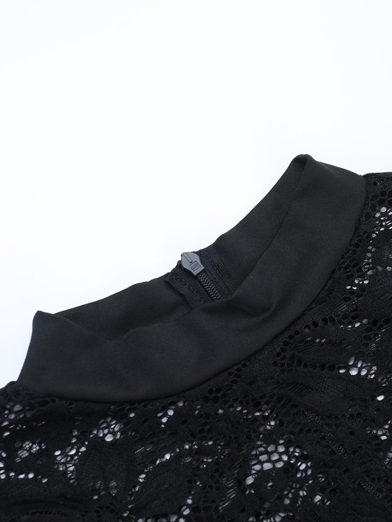 Women's Plain Lace Long Sleeve Fitted Dress Set, Sexy Style Fall Fashion, Perfect for Casual Wear, Comfortable and Stylish