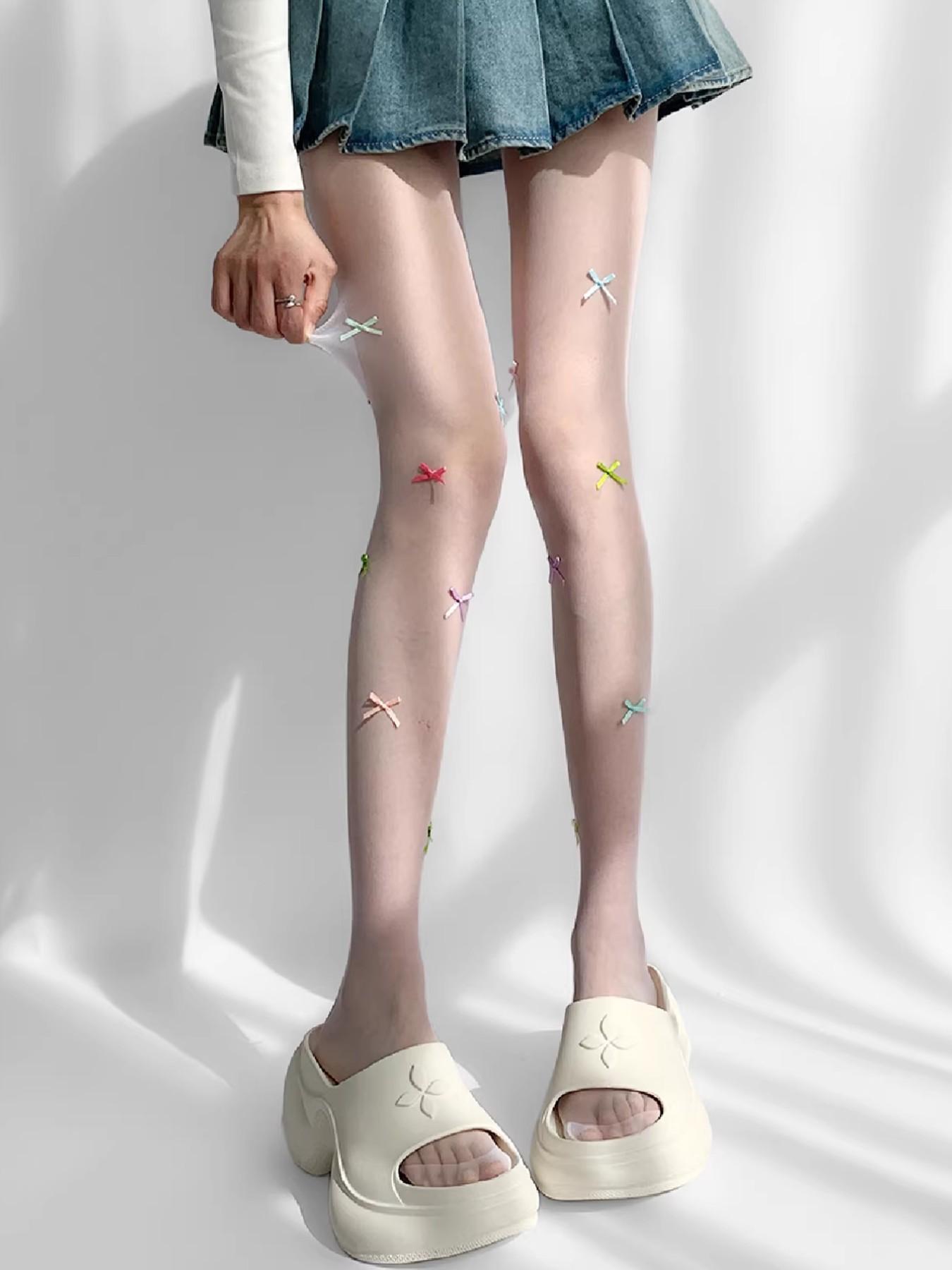 Colorful Bowknot Stockings, Essential Streetwear for Trendy Girls, Pure Desire Style, Perfect for All Seasons, High-Waisted Slim Fit Jumpsuit