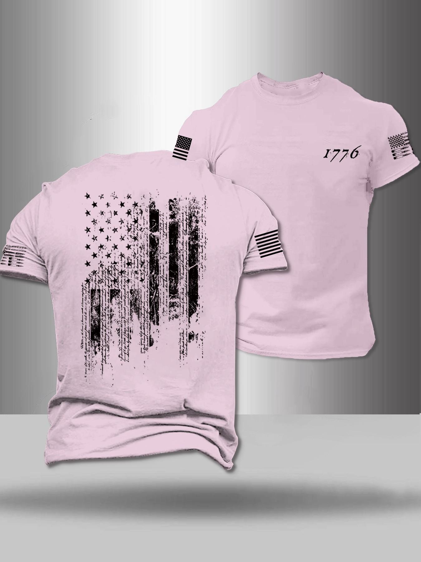 Men's American Flag Print Round Neck Tee, Regular Fit Casual Short Sleeve Crew Neck T-Shirt for Summer, Fashion Men's Top for Daily Wear