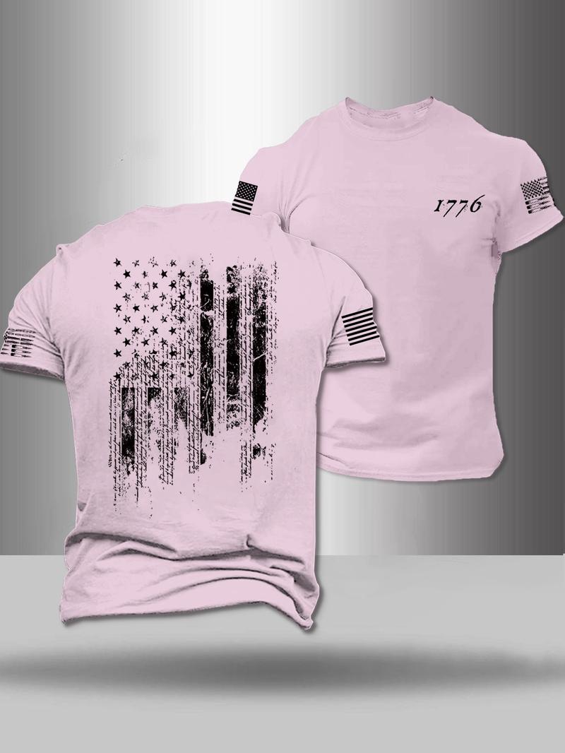 Men's American Flag Print Round Neck Tee, Regular Fit Casual Short Sleeve Crew Neck T-Shirt for Summer, Fashion Men's Top for Daily Wear