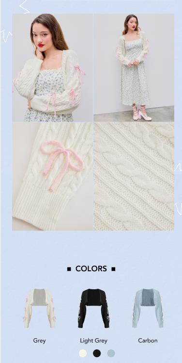 Cider [3 colors, size 0-10] Cable Knit Bowknot Long Sleeve Shrug