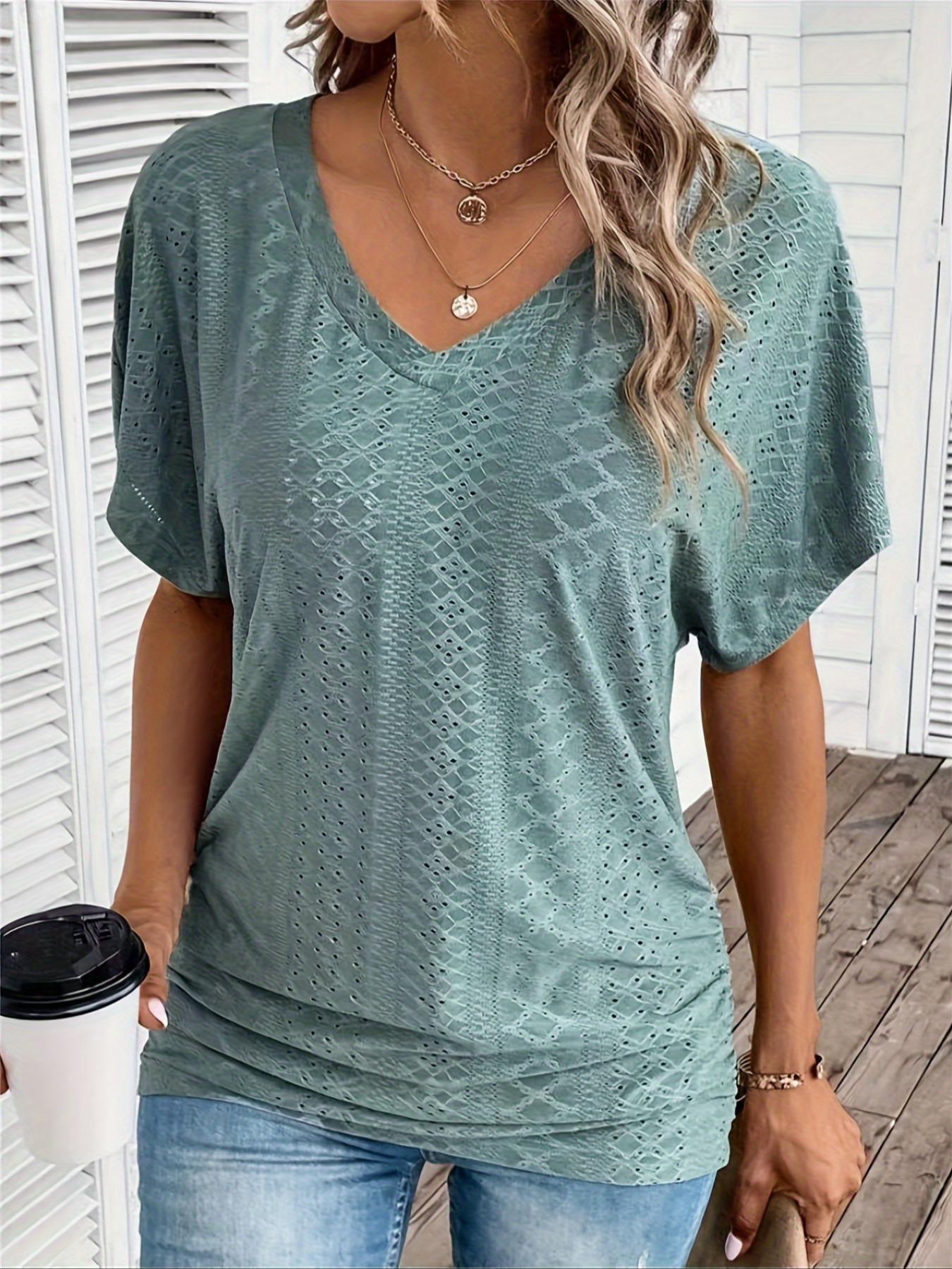 Women's Plain V Neck Tee, Casual Short Sleeve T-Shirt for Daily Wear, Ladies Clothes for Summer