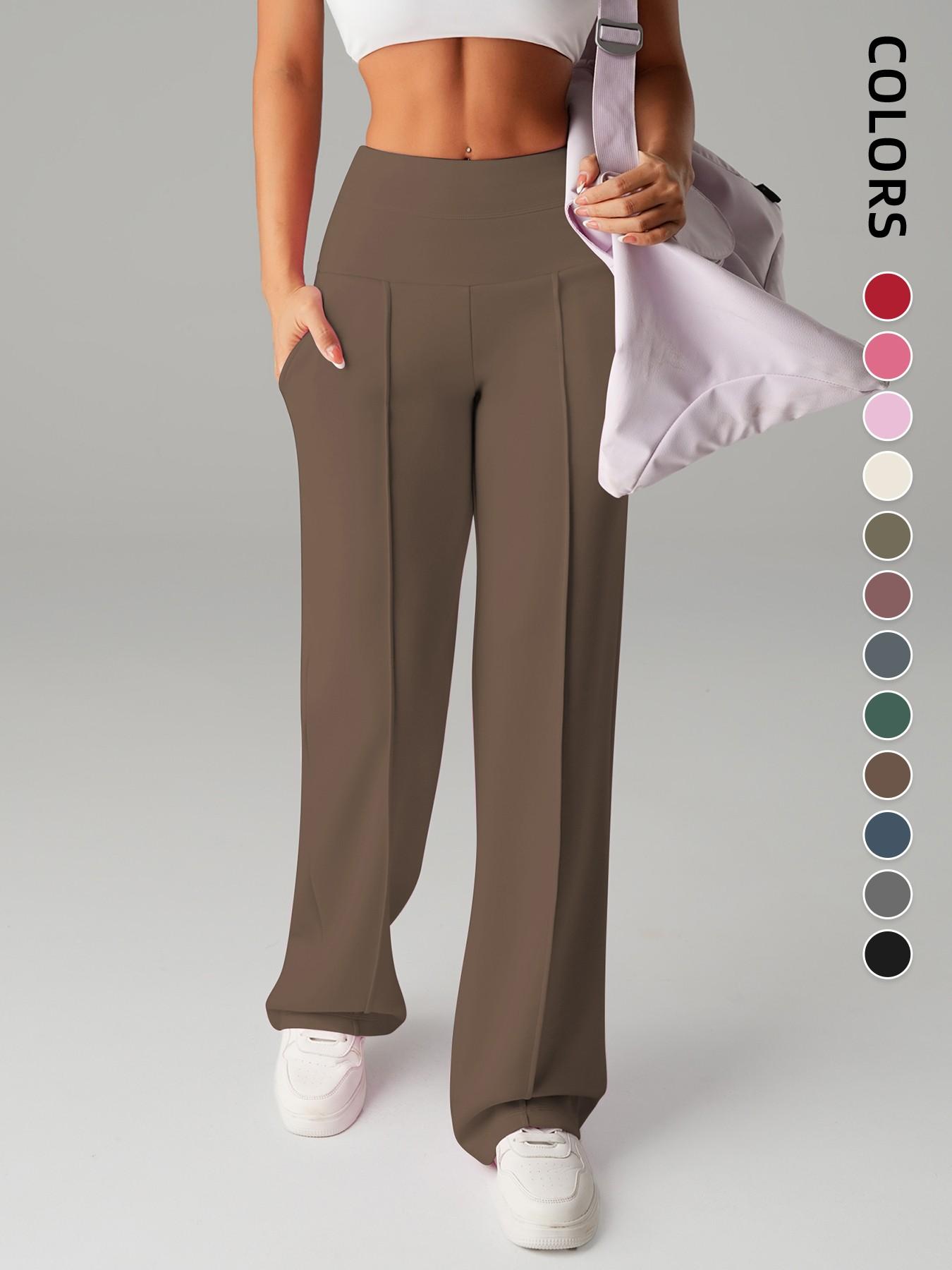 New Women's Yoga Wide Leg Pants, High Waist Stretchy Flowing Breathable Loose Fit Sport Long Pants, All Seasons Versatile