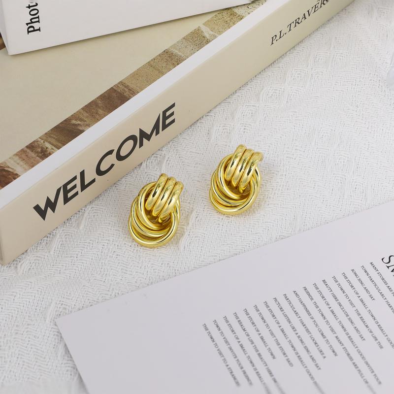 Aprilery Knot Link Circle Drop Earrings for Women | Minimalist Geometric Dangle Stud Jewelry