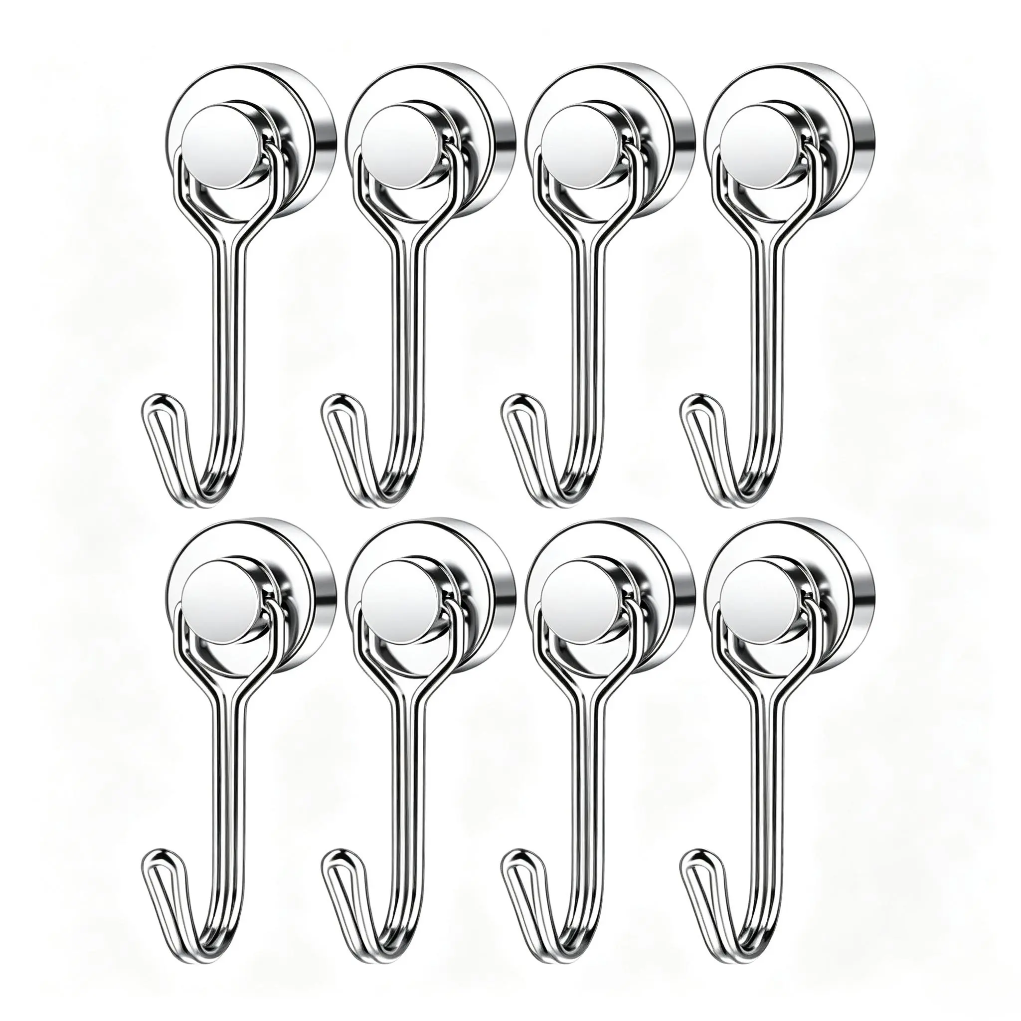 8-Pack Heavy Duty Neodymium Magnetic Hooks - Swivel, Foldable, Adjustable (30LBS), Home Organizer Hooks for Refrigerator, Magnetic Surfaces, Tissue Storage