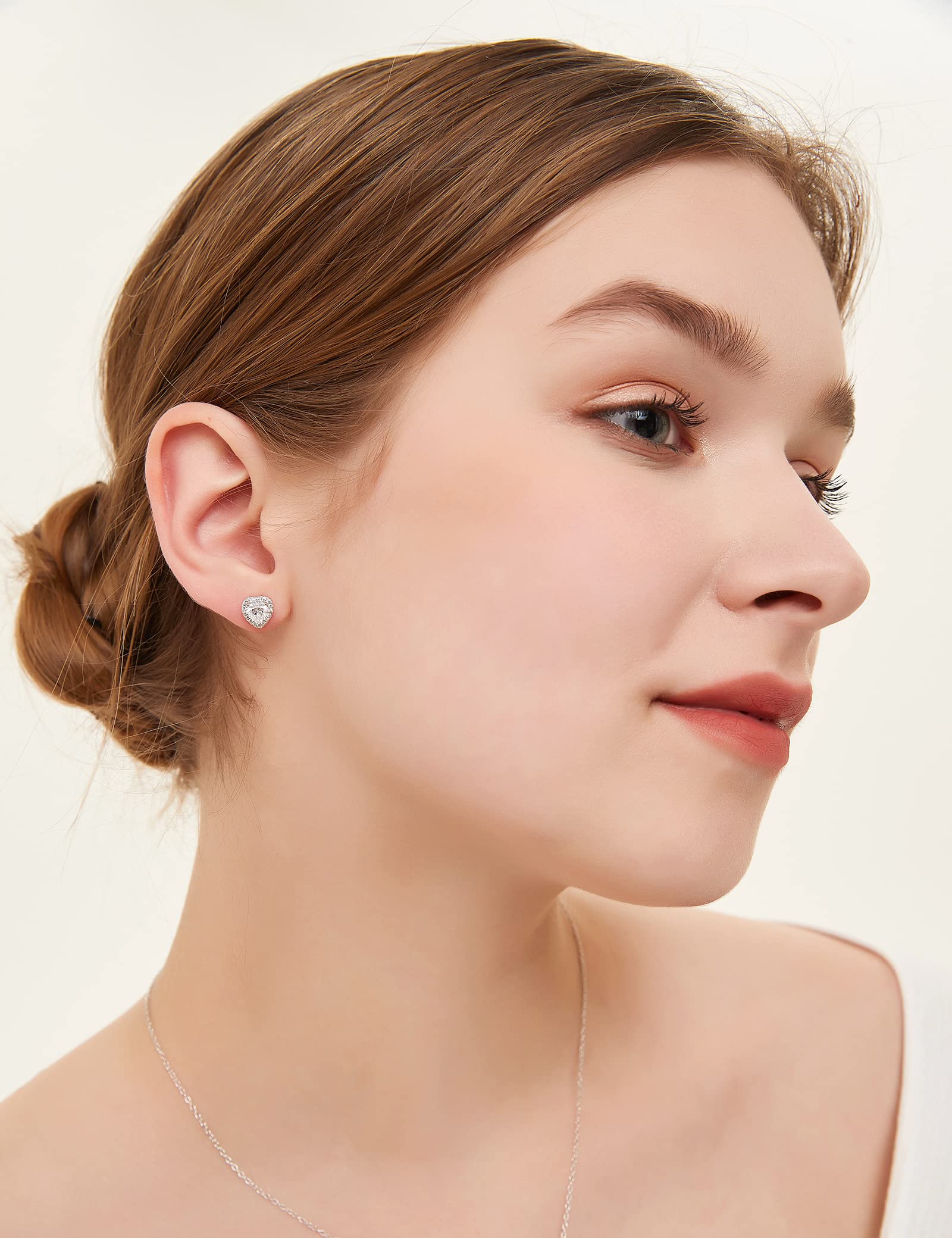 EAMTI 925 Sterling Silver Stud Earrings for Women Emerald Hear Cut Cubic Zirconia CZ Stud Earrings Hypoallergenic