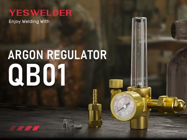 YESWELDER CO2 Argon Gas Regulator, Flow Meter Gas Pressure Gauge for MIG TIG Welding, CGA580 Inlet Connection