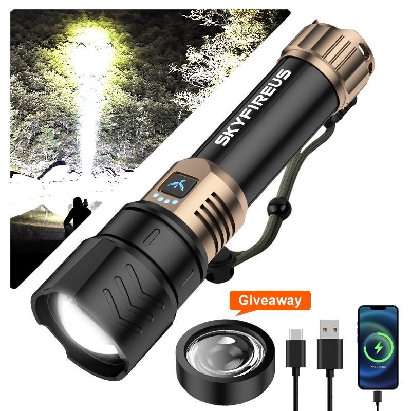 SKYFIRE Model 1097 LED Flashlight – Super Bright, Rechargeable Torch with Zoom & Ignition Lens, 4 Modes, Waterproof Tactical Light for Camping, Outdoors & Emergencies SKYFIRE Model 1097 LED Flashlight – Super Bright, Rechargeable Torch with Zoom & Ignition Lens, 4 Modes, Waterproof Tactical Light for Camping, Outdoors & Emergencies