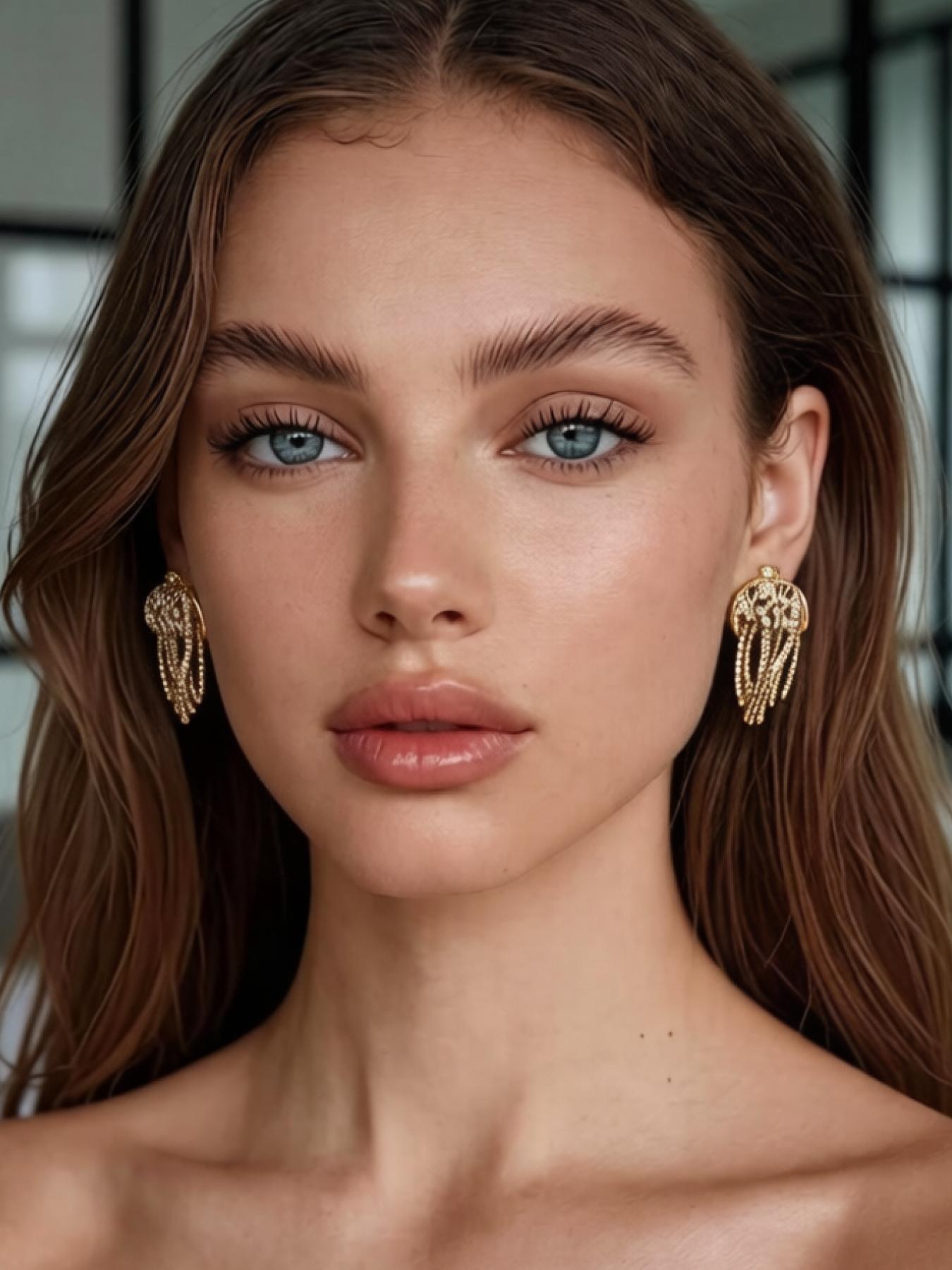 1 pair of retro light luxury line tassel studded diamond earrings, suitable for daily commuting, vacation and dating, and also a surprising exquisite small gift.