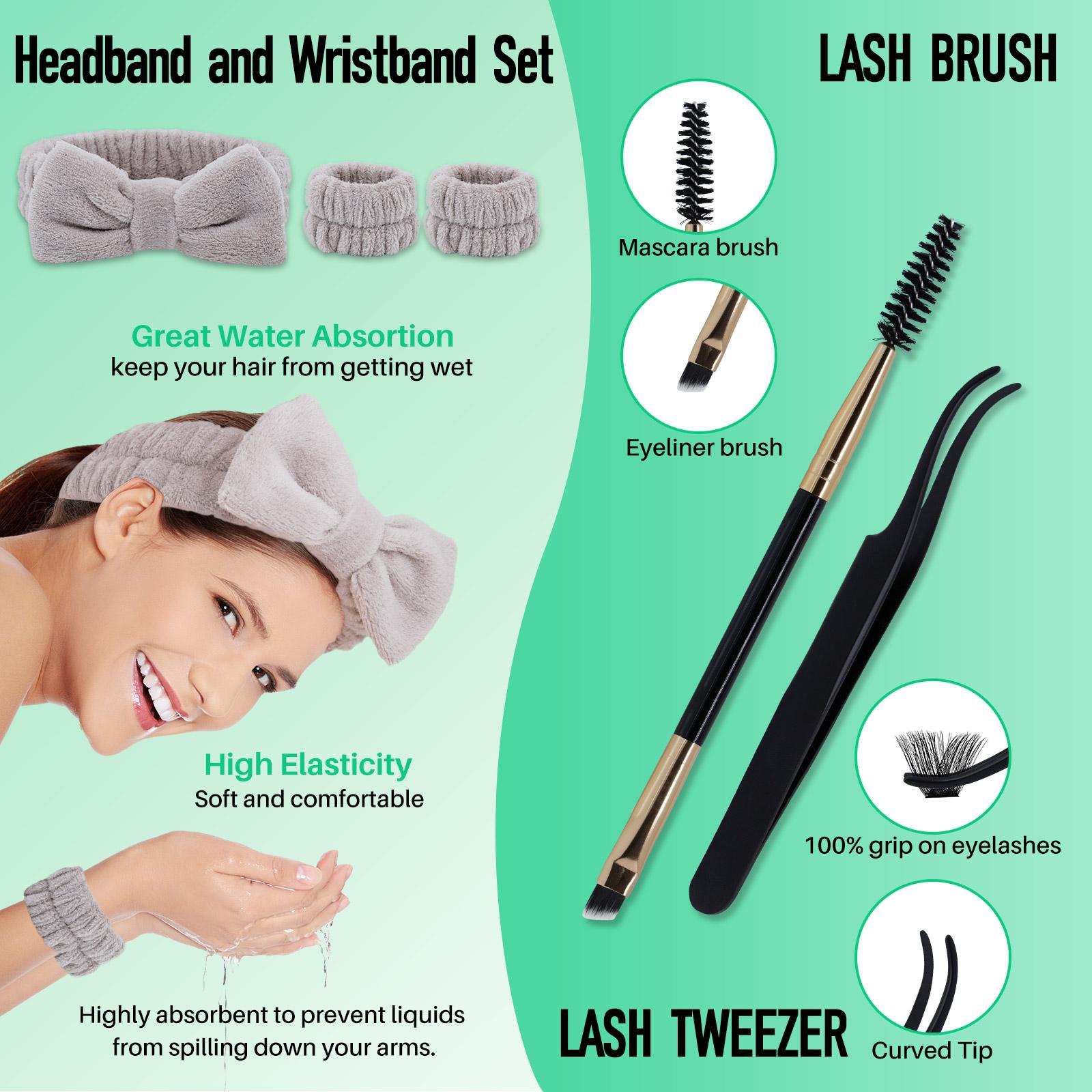 1344PCS/650PCS/540PCS Lash Kit, Eyelash Extensions, D Curl 11 Styles Mixed Length Bottom/Spikes/3D Effect with Bond&Seal Lash Remover Brush Lash Applicator Headband Wristband set, Beginners&Proficient, DIY at Home Easily, for Makeup Daily