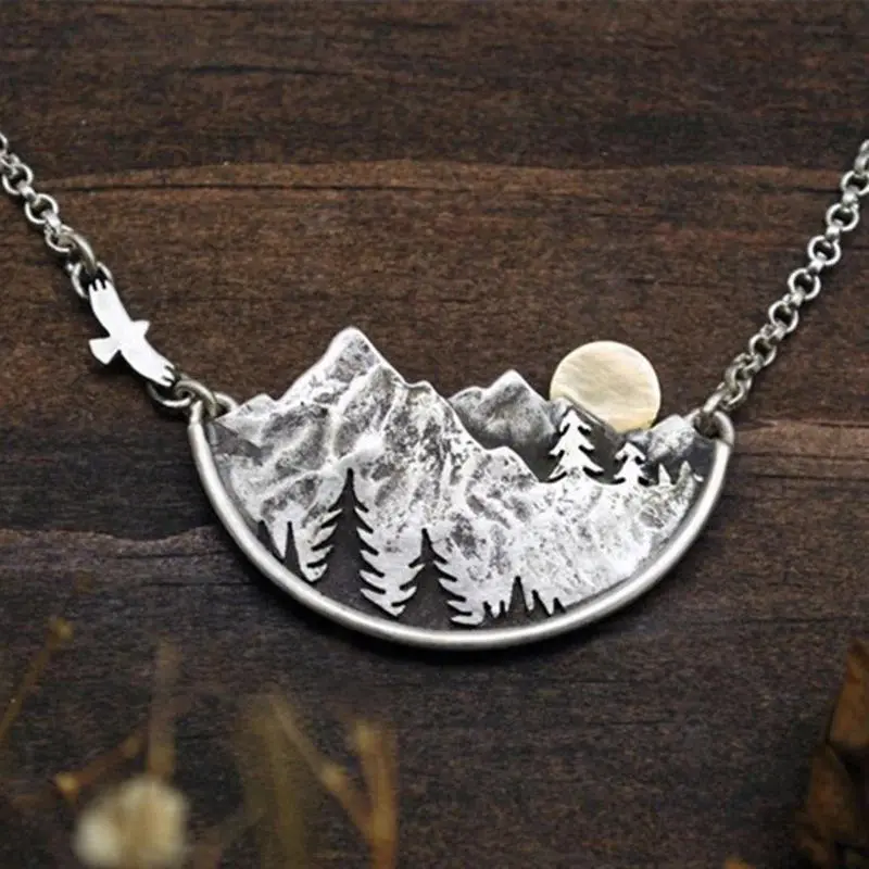 Creative Drifting Valley Sunset Pendant Necklace Natural Scenery Women Vintage Necklaces Fashion Jewelry Accessories Gift